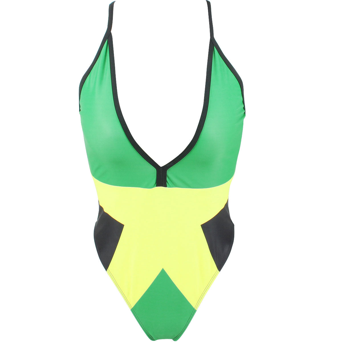 Women's Fashion Caribbean Jamaican Flag Rasta One Piece Swimsuit Swimwear