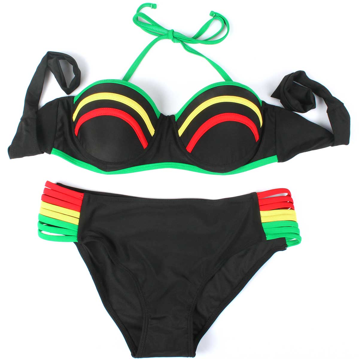 Women's Fashion Caribbean Jamaican Flag Rasta Bikini Swimsuit Swimwear