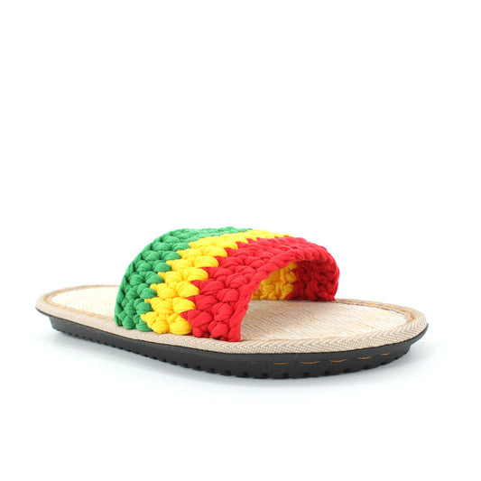 Men's and Women's Hand-made Cotton Crocheted Slippers With Linen Sole Rasta Jamaican