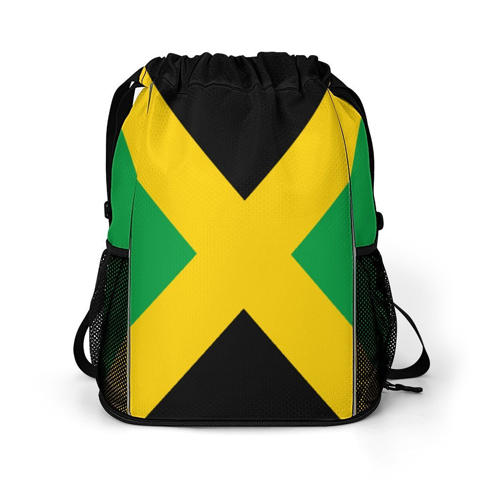 Drawstring Backpack Bag with Shoe Compartment Gym Sports Travel Dry And Wet Separation Light Jamaica Reggae