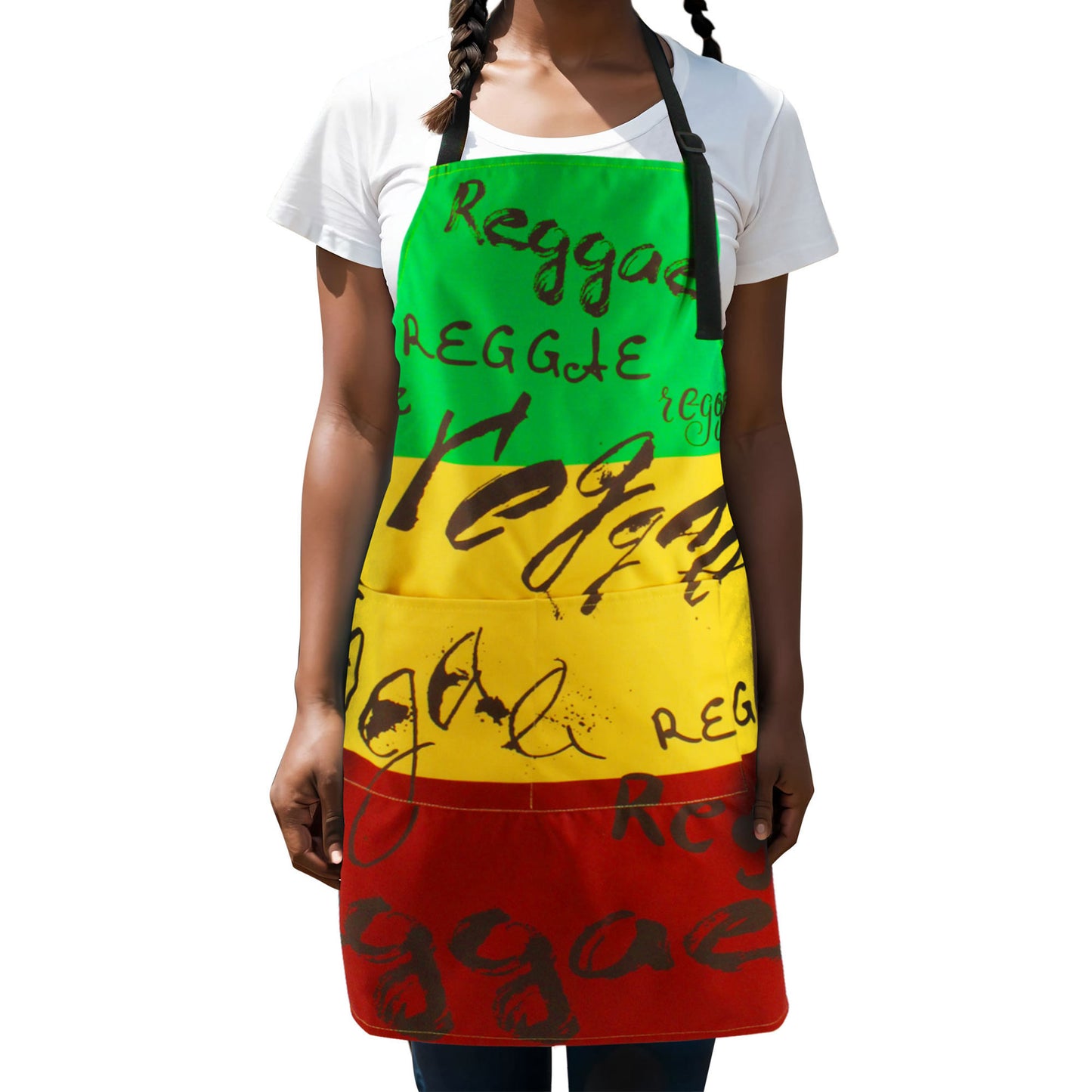 Kitchen Apron Waterdrop Cotton with Adjustable for Man and Women with Pockets Cooking Garden Jamaican Reggae