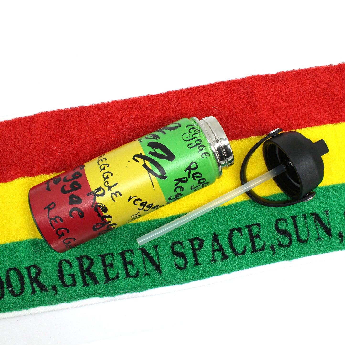 18oz Tumbler with Straw cap Stainless Steel Vacuum Insulated Double Wall Travel Tumbler Coffee Mug Jamaican Flag Reggae Rasta Caribbean