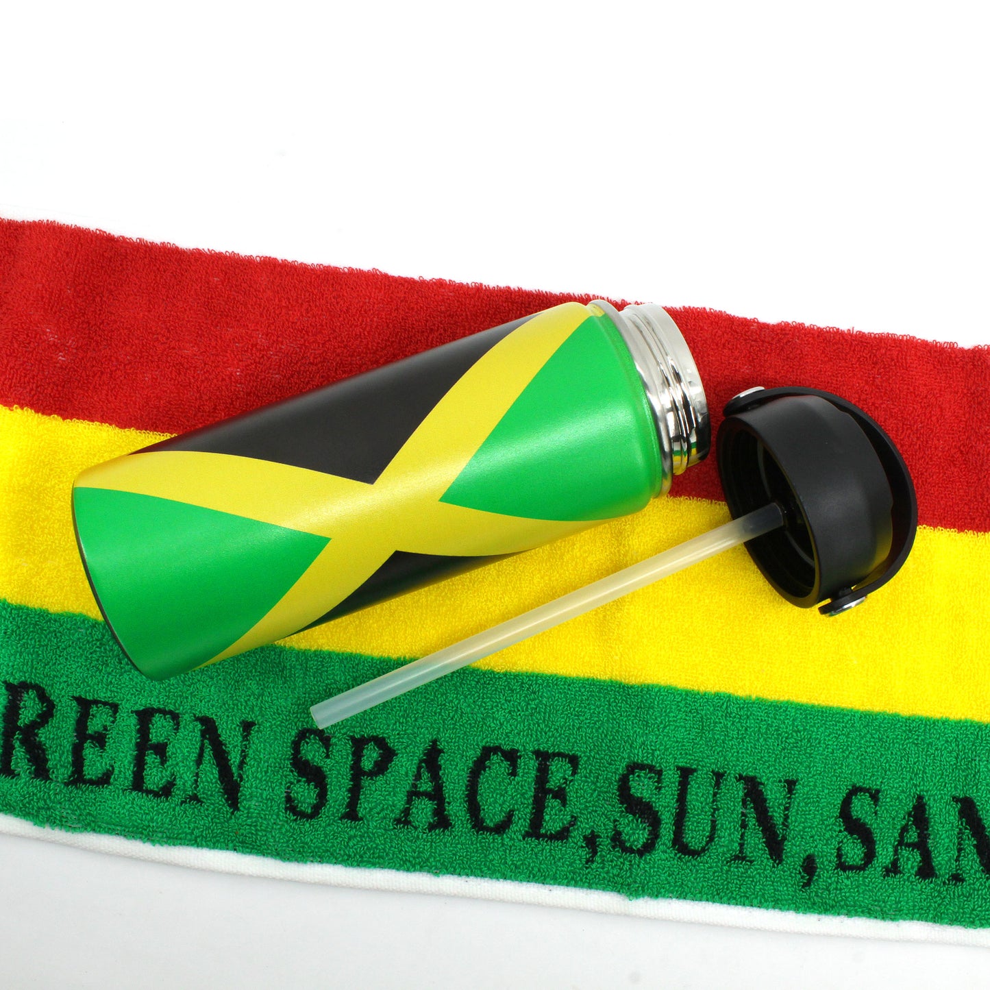 18oz Tumbler with Straw cap Stainless Steel Vacuum Insulated Double Wall Travel Tumbler Coffee Mug Jamaican Flag Reggae Rasta Caribbean