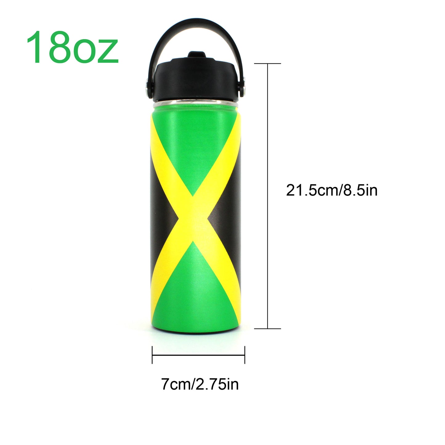 18oz Tumbler with Straw cap Stainless Steel Vacuum Insulated Double Wall Travel Tumbler Coffee Mug Jamaican Flag Reggae Rasta Caribbean