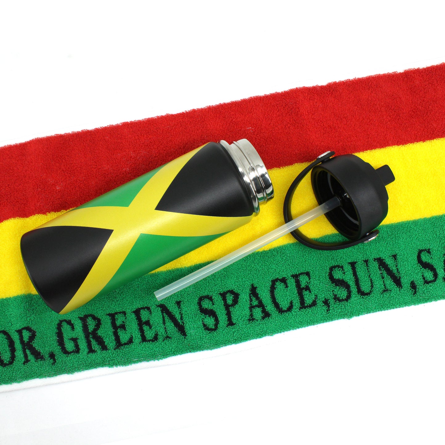 18oz Tumbler with Straw cap Stainless Steel Vacuum Insulated Double Wall Travel Tumbler Coffee Mug Jamaican Flag Reggae Rasta Caribbean
