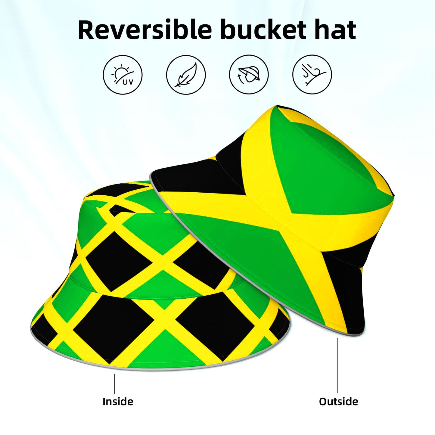 Reggae Reflective Double Sided Printed Fisherman's Hat Bucket Hat for Man and Woman Jamaican Rasta