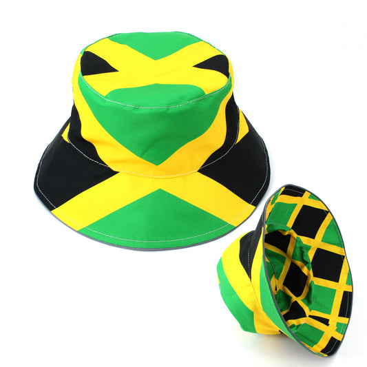 Reggae Reflective Double Sided Printed Fisherman's Hat Bucket Hat for Man and Woman Jamaican Rasta