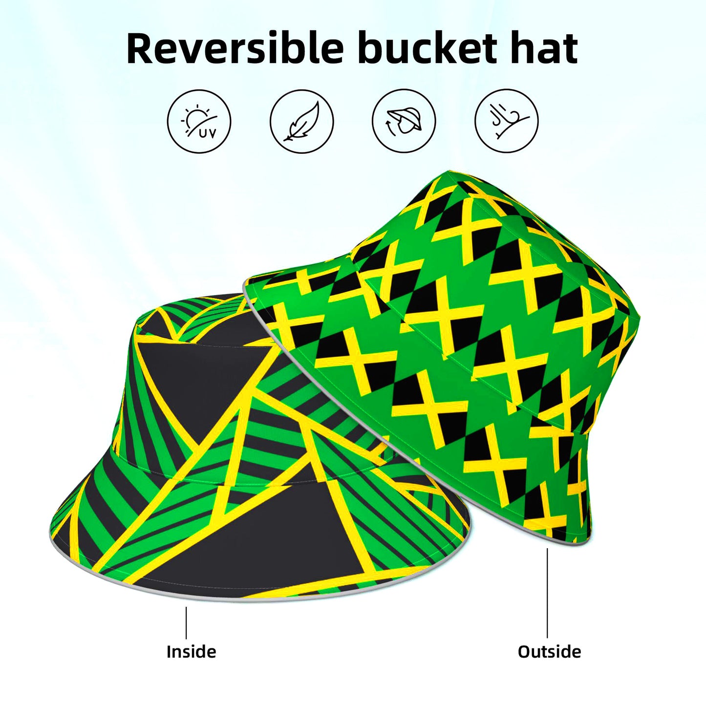 Reggae Reflective Double Sided Printed Fisherman's Hat Bucket Hat for Man and Woman Jamaican Rasta