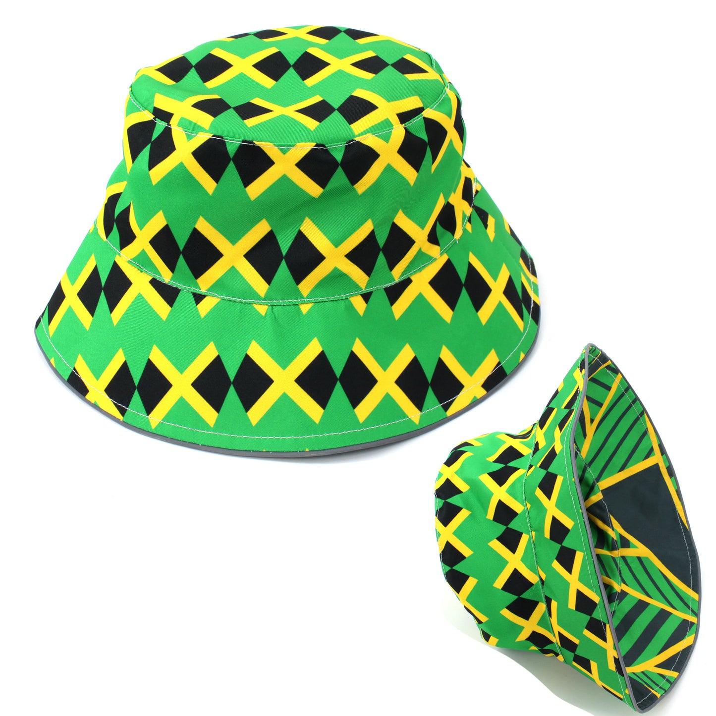Reggae Reflective Double Sided Printed Fisherman's Hat Bucket Hat for Man and Woman Jamaican Rasta