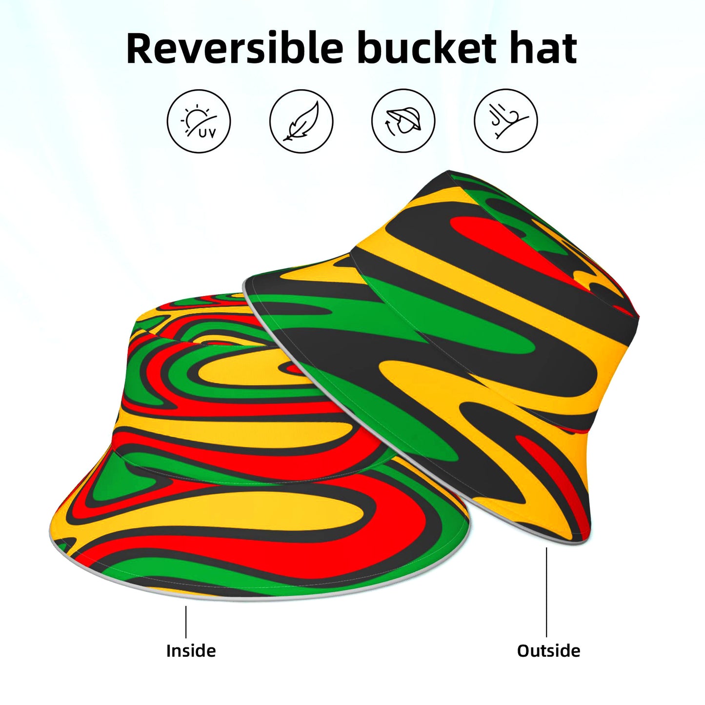 Reggae Reflective Double Sided Printed Fisherman's Hat Bucket Hat for Man and Woman Jamaican Rasta
