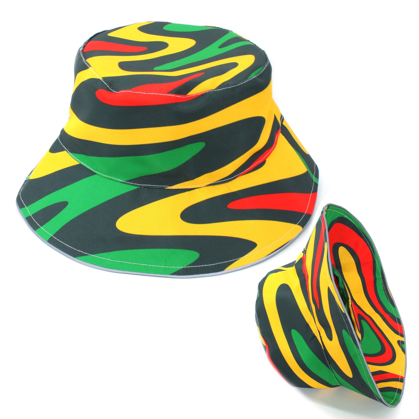 Reggae Reflective Double Sided Printed Fisherman's Hat Bucket Hat for Man and Woman Jamaican Rasta