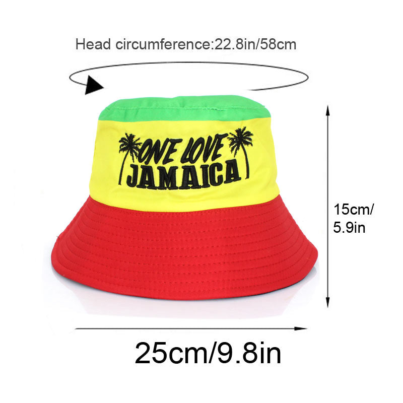 Cotton Embroidered Fisherman's Sun Hat Bucket Hat for Man Woman Jamaica Reggae