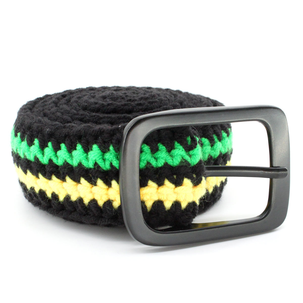 Hand Knitted Cotton Women's Belt With Black Zinc Alloy Buckle Jamaican Rasta Afro Caribbean