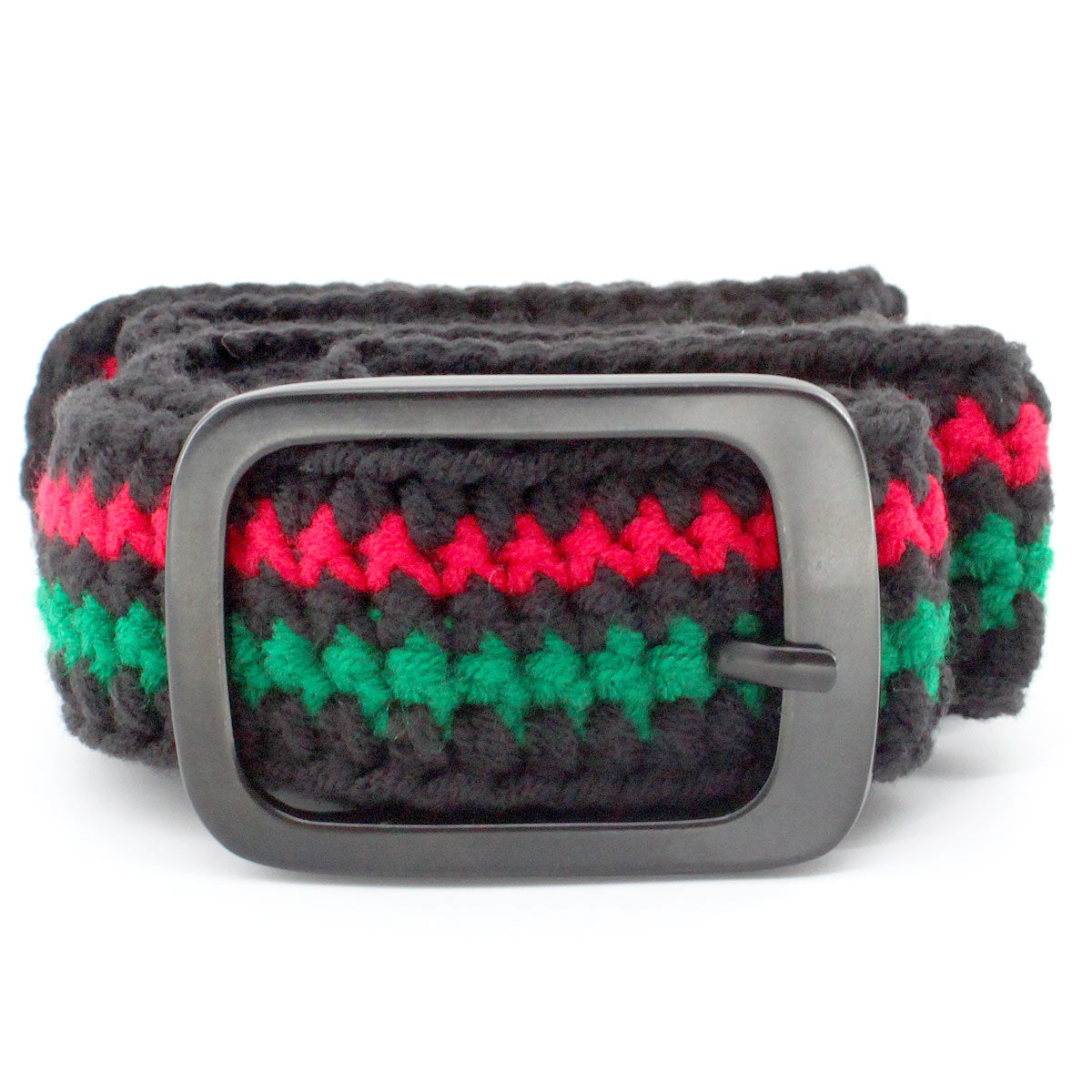 Hand Knitted Cotton Women's Belt With Black Zinc Alloy Buckle Jamaican Rasta Afro Caribbean