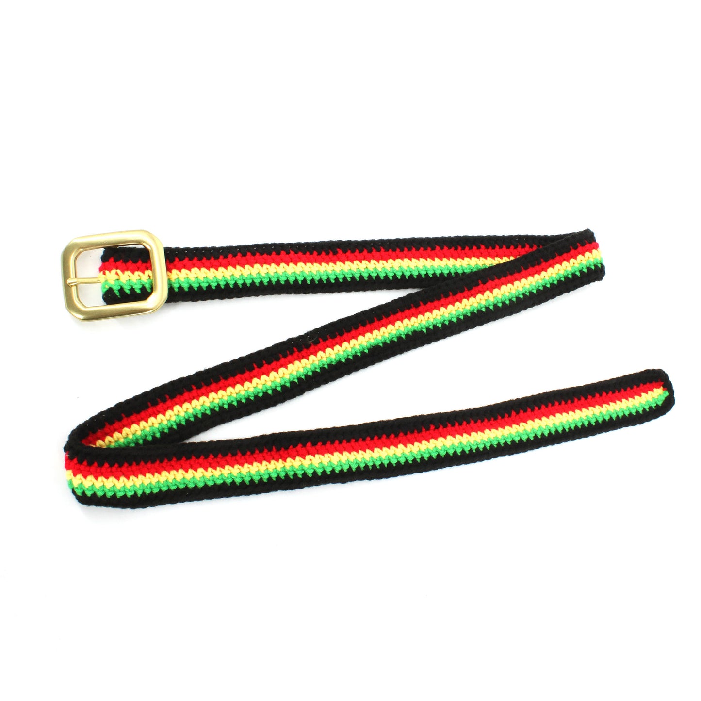 Hand Knitted Cotton Women's Belt With Black Zinc Alloy Buckle Jamaican Rasta Afro Caribbean