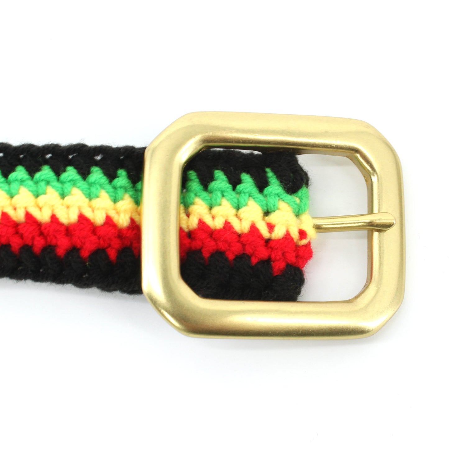 Hand Knitted Cotton Women's Belt With Black Zinc Alloy Buckle Jamaican Rasta Afro Caribbean