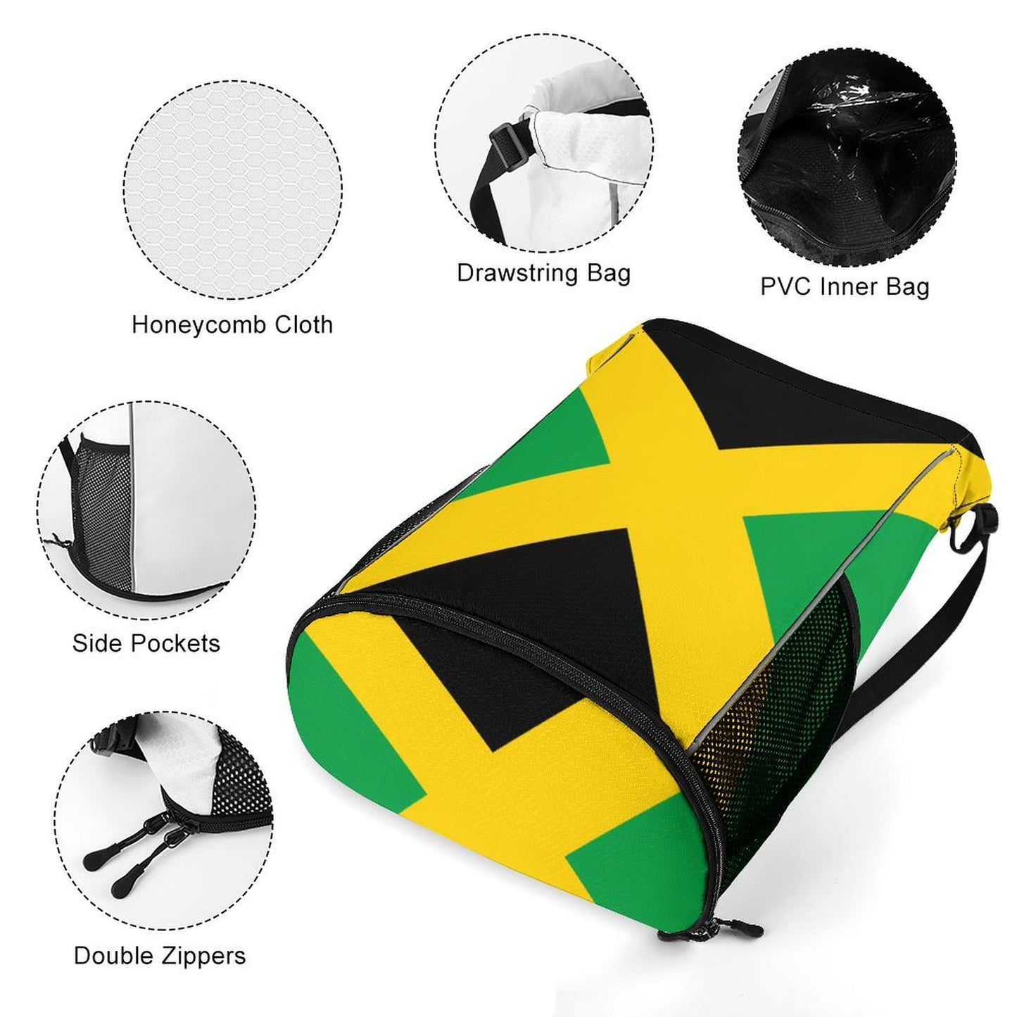 Drawstring Backpack Bag with Shoe Compartment Gym Sports Travel Dry And Wet Separation Light Jamaica Reggae