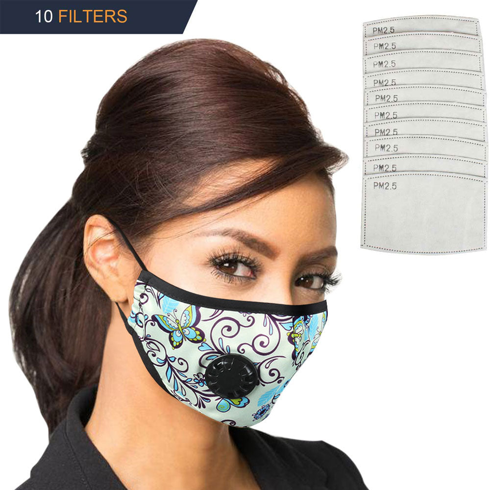 Face Dust Mask Anti Pollution Breathable Respirator Universal Mask +10 pcs PM 2.5 Filters Carbon Activated Filtration